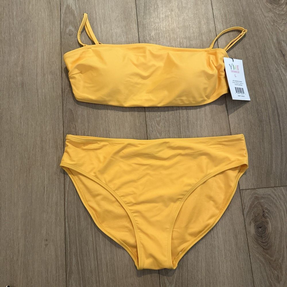 YMI‎ Bandeau Bikini Tie Back Bright Saffron Colorful Fun Large NEW